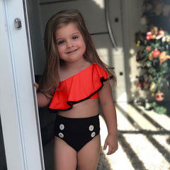 Girls Asymmetrical High Waisted Two-Piece Bikini Swimsuit