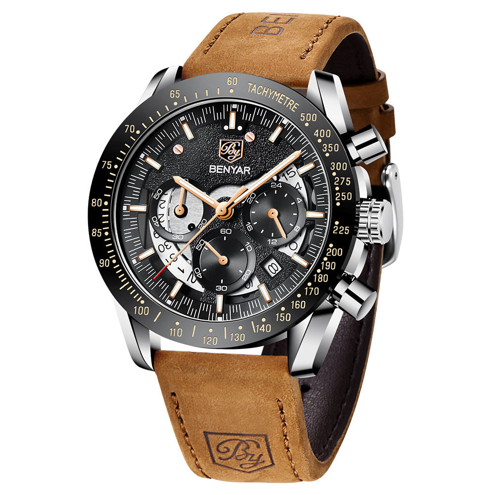 Men's Chronograph Watch with Leather Strap - 30m