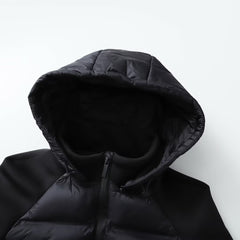 Women's Black Patchwork Thermal Long-Sleeve Hooded Cotton-Padded Jacket