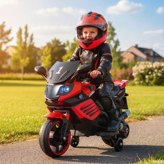 6V Kids Motorcycle with Headlights, Music, and Detachable Training Wheels