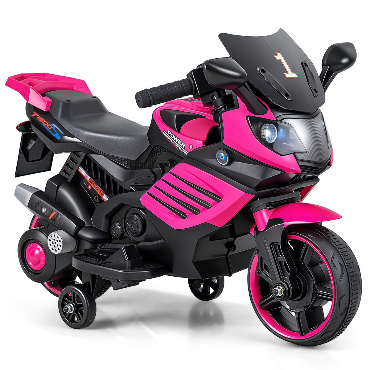 6V Kids Motorcycle with Headlights, Music, and Detachable Training Wheels
