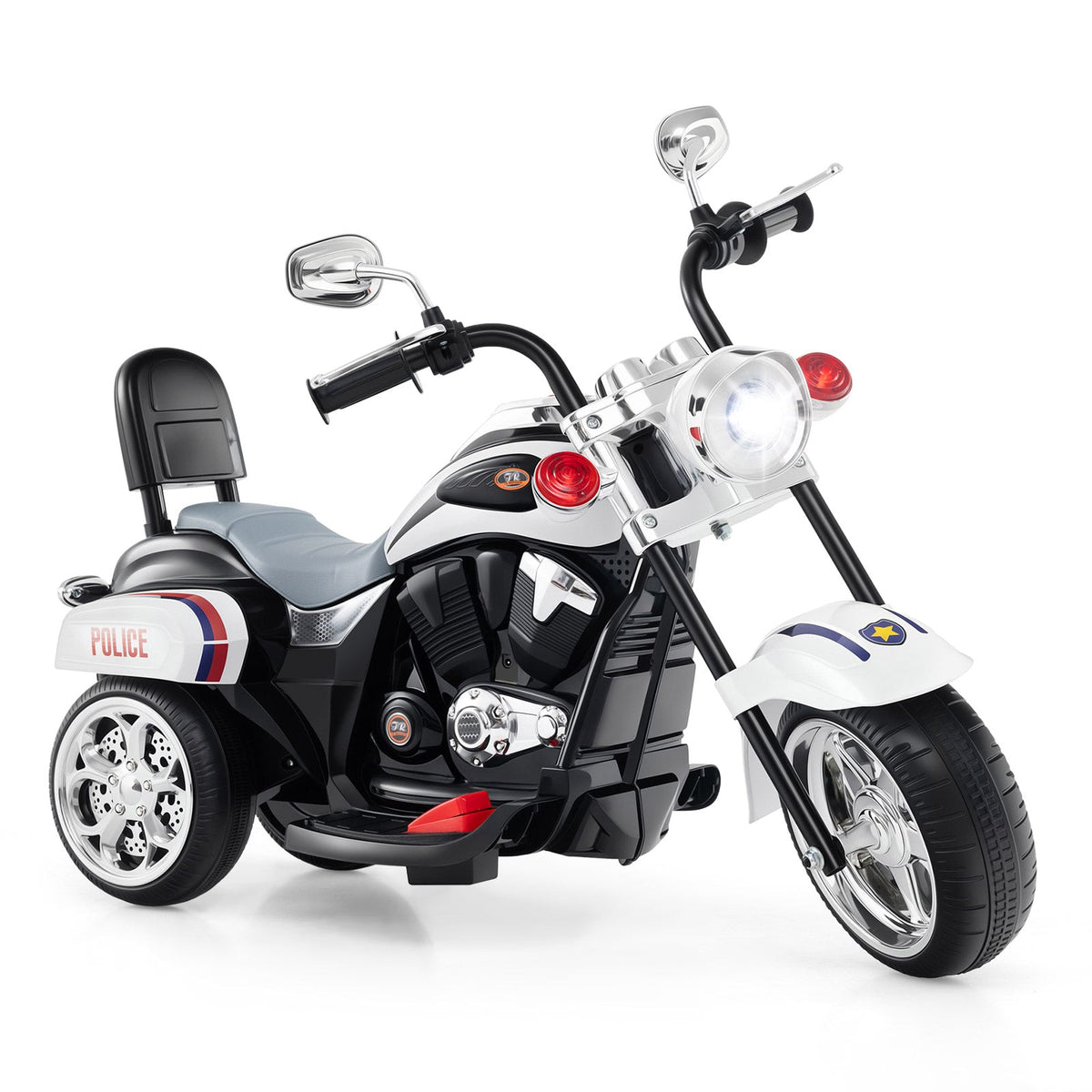 6V Kids Ride On Trike/Motorbike with Horn and Headlight - Black & White