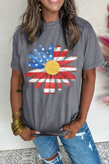Women's USA Flag Pattern Sunflower Graphic Crew Neck T-Shirt