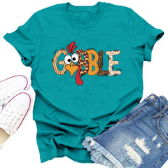 THANKSGIVING Women's Dabon 'Gobble' Turkey, Leopard Letter T-Shirt - Size XL