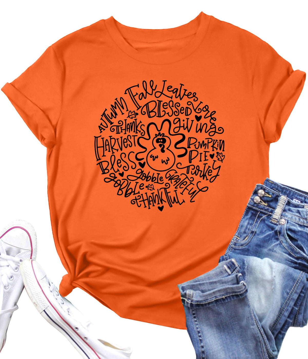 Women's Thanksgiving Turkey Graphic Short-Sleeve T-Shirt, Size L