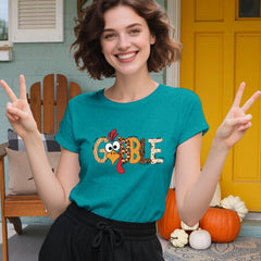 THANKSGIVING Women's Dabon 'Gobble' Turkey, Leopard Letter T-Shirt - Size XL