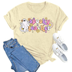 HALLOWEEN Women's Teacher Ghost Cartoon T-Shirt - Size L