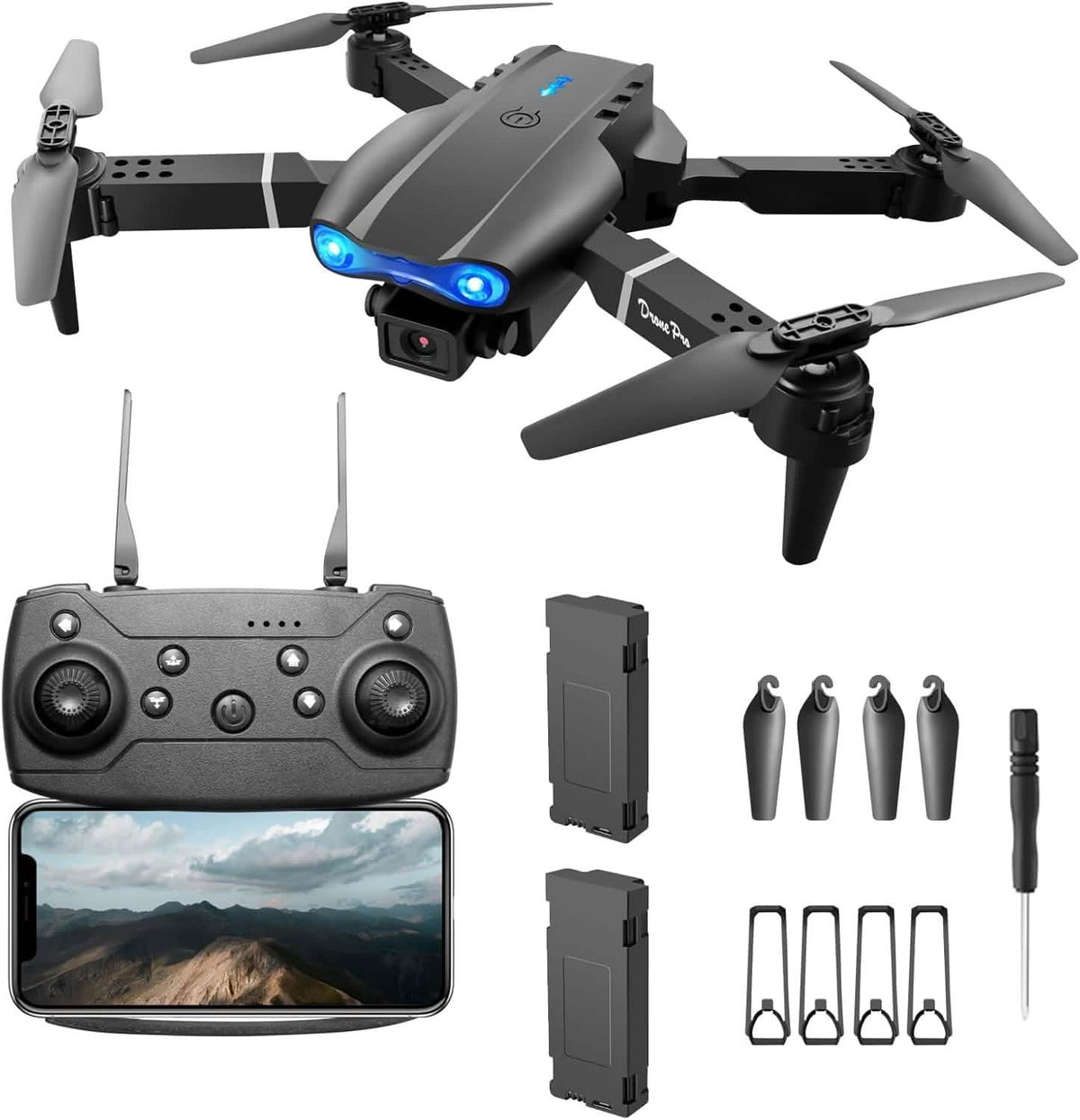 DailySale Drone Pro Drone HD Dual Camera, WiFi FPV Foldable RC Quadcopter