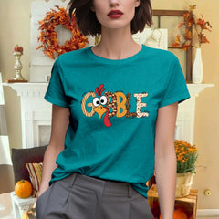 THANKSGIVING Women's Dabon 'Gobble' Turkey, Leopard Letter T-Shirt - Size XL