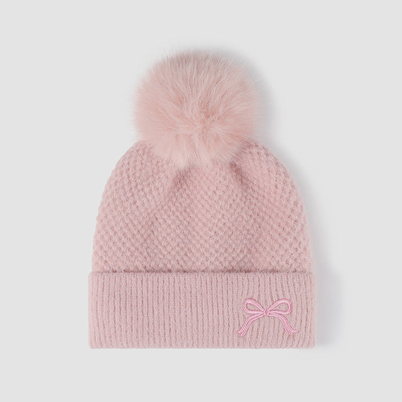 Women's Thermal Bow Knit Hat with Pompom