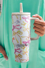 White Bow Print Stainless Steel Tumbler