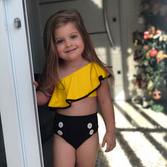 Girls Asymmetrical High Waisted Two-Piece Bikini Swimsuit