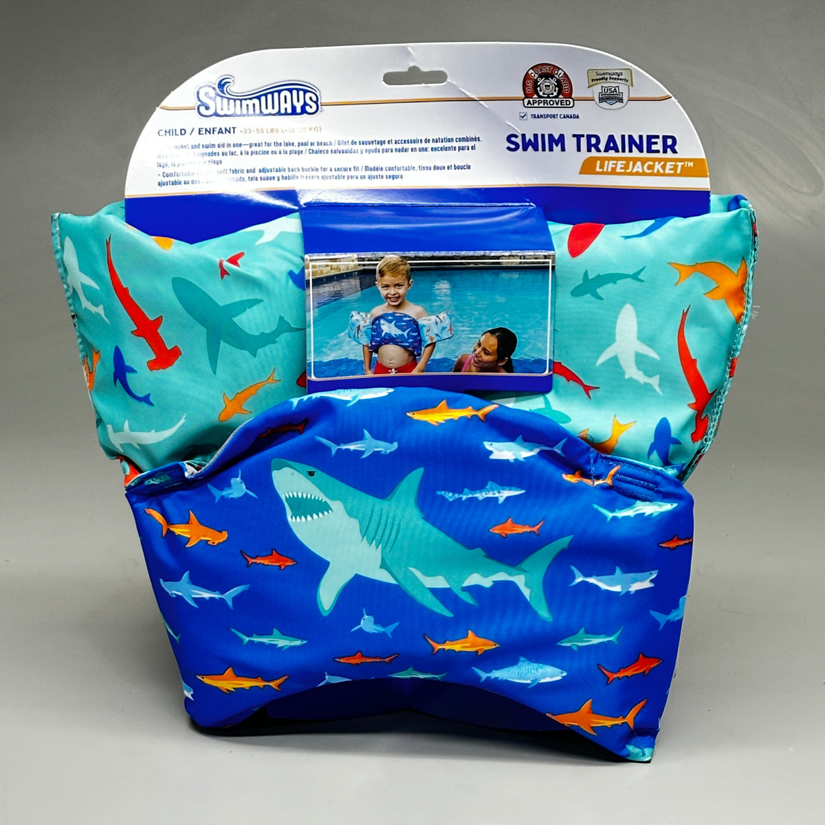 SWIMWAYS Swim Trainer Life Vest for Kids 33-55 lbs - Sharks