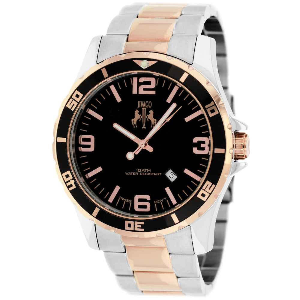 Jivago Men's Ultimate - Black Dial, Silver/Rose Gold Bracelet - 100m