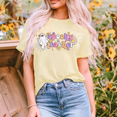HALLOWEEN Women's Teacher Ghost Cartoon T-Shirt - Size L