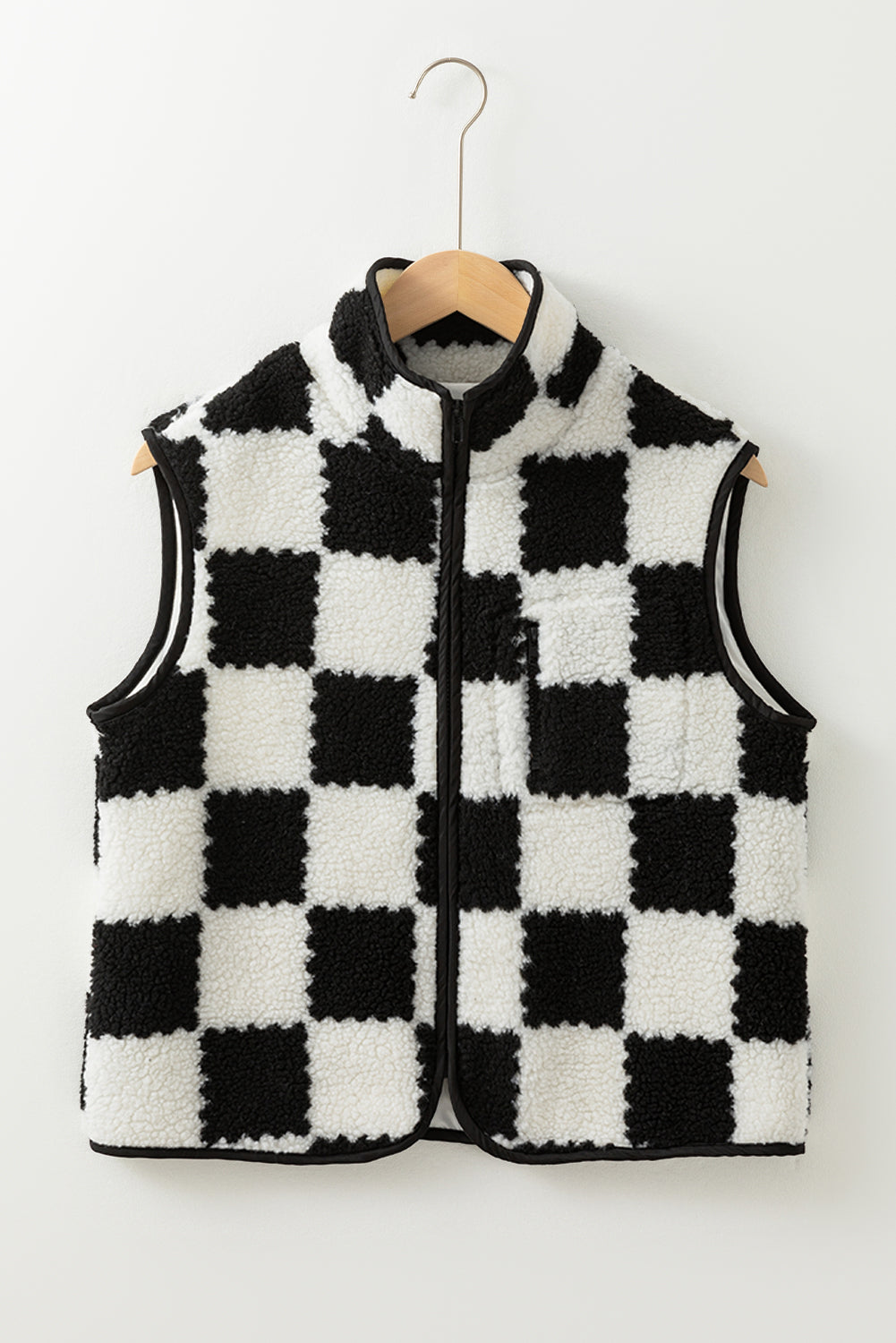 Women's Checkered Sherpa Collared Jacket Vest