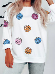 HALLOWEEN Women's Pumpkin Lantern Sequin Patched Sweatshirt