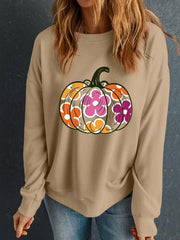 AUTUMN Women's Floral Pumpkin Graphic Drop Shoulder Sweatshirt