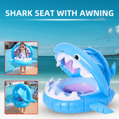 Inflatable Shark Swimming Ring For Kids with Awning