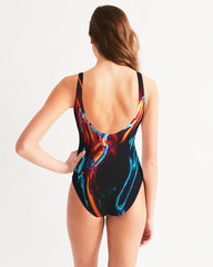 Women's Electric Blue and Red Design One-Piece Swimsuit