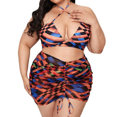 Women's Halter Plus Size Three Piece Bikini Set