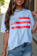 Women's USA Flag Bow Graphic Crewneck T-Shirt