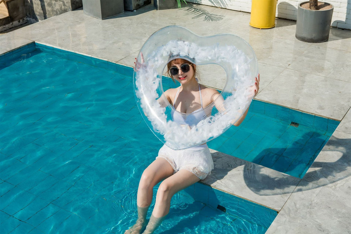 Inflatable Heart Swimming Ring with Flower Filling