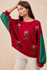 CHRISTMAS Women's Embroidered Tree Sweater