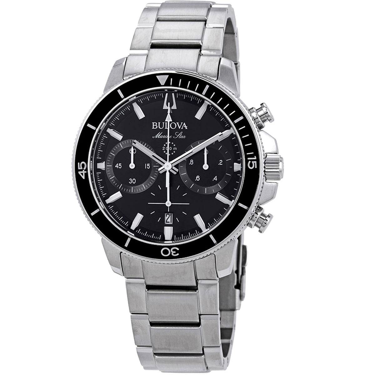 Bulova Men's Marine Star - Black Dial/Bezel, Silver Bracelet/Case  - 200m