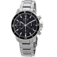 Bulova Men's Marine Star - Black Dial/Bezel, Silver Bracelet/Case  - 200m