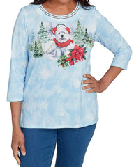 Women's 'Dog with Ear Muff' 3/4 Sleeve T-Shirt CHRISTMAS