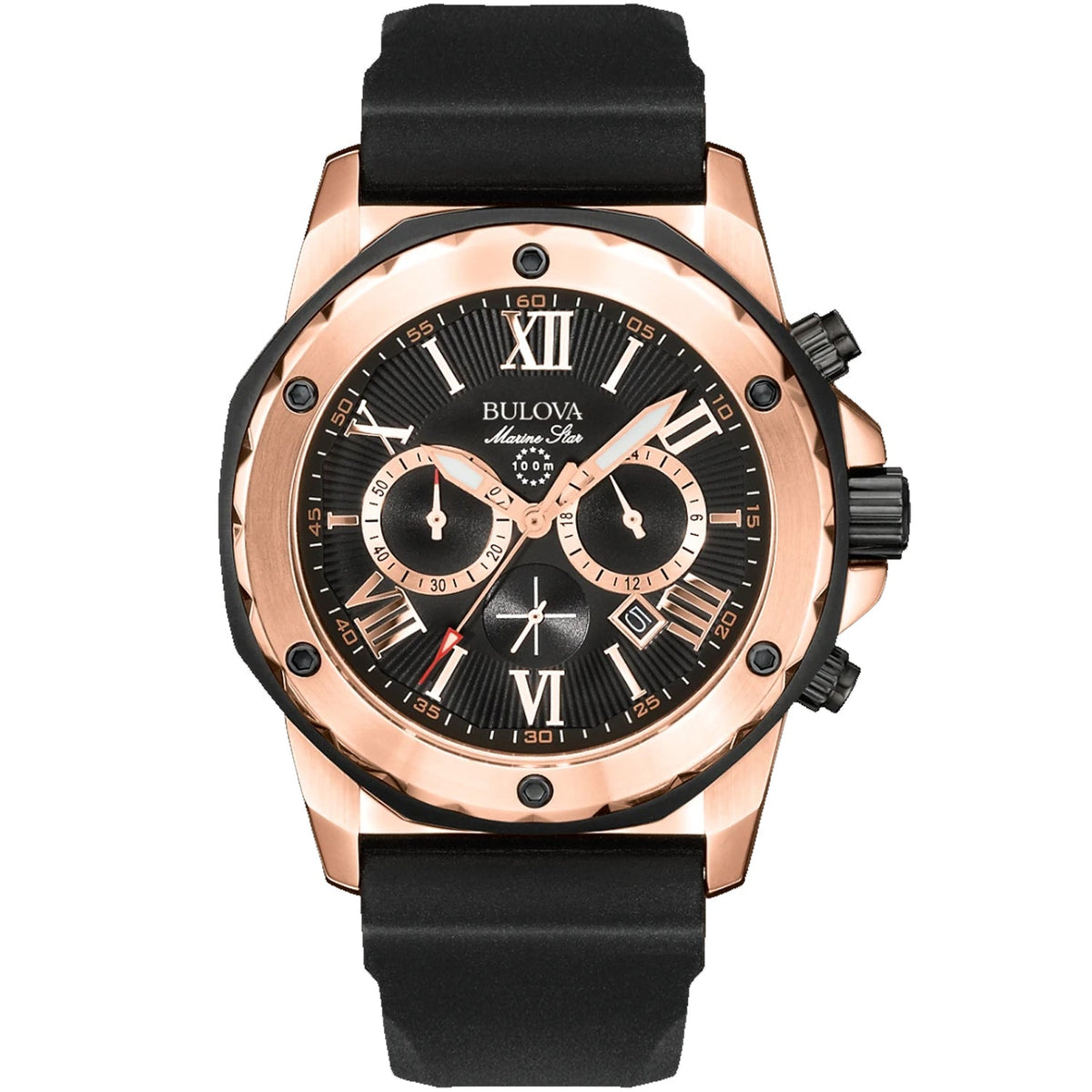 Bulova Men's Marine Star - Black Dial/Strap, Rose Gold Case - 100m