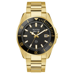 Bulova Men's Marine Star - Black Dial, Gold Bracelet - 100m