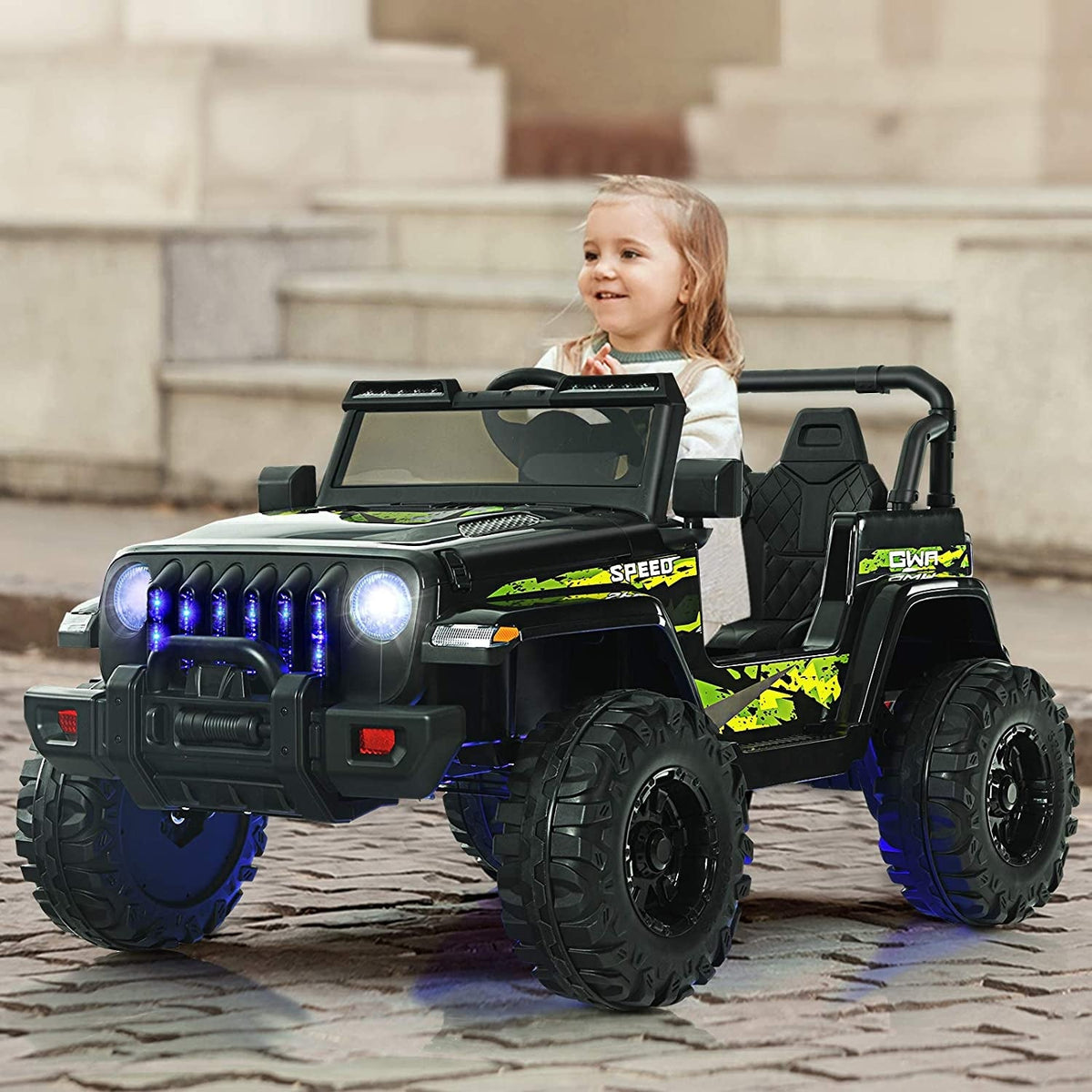 GBruno Store 12V Kids Ride-on Jeep Car with 2.4 G Remote Control - Black & Green