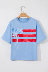 Women's USA Flag Bow Graphic Crewneck T-Shirt