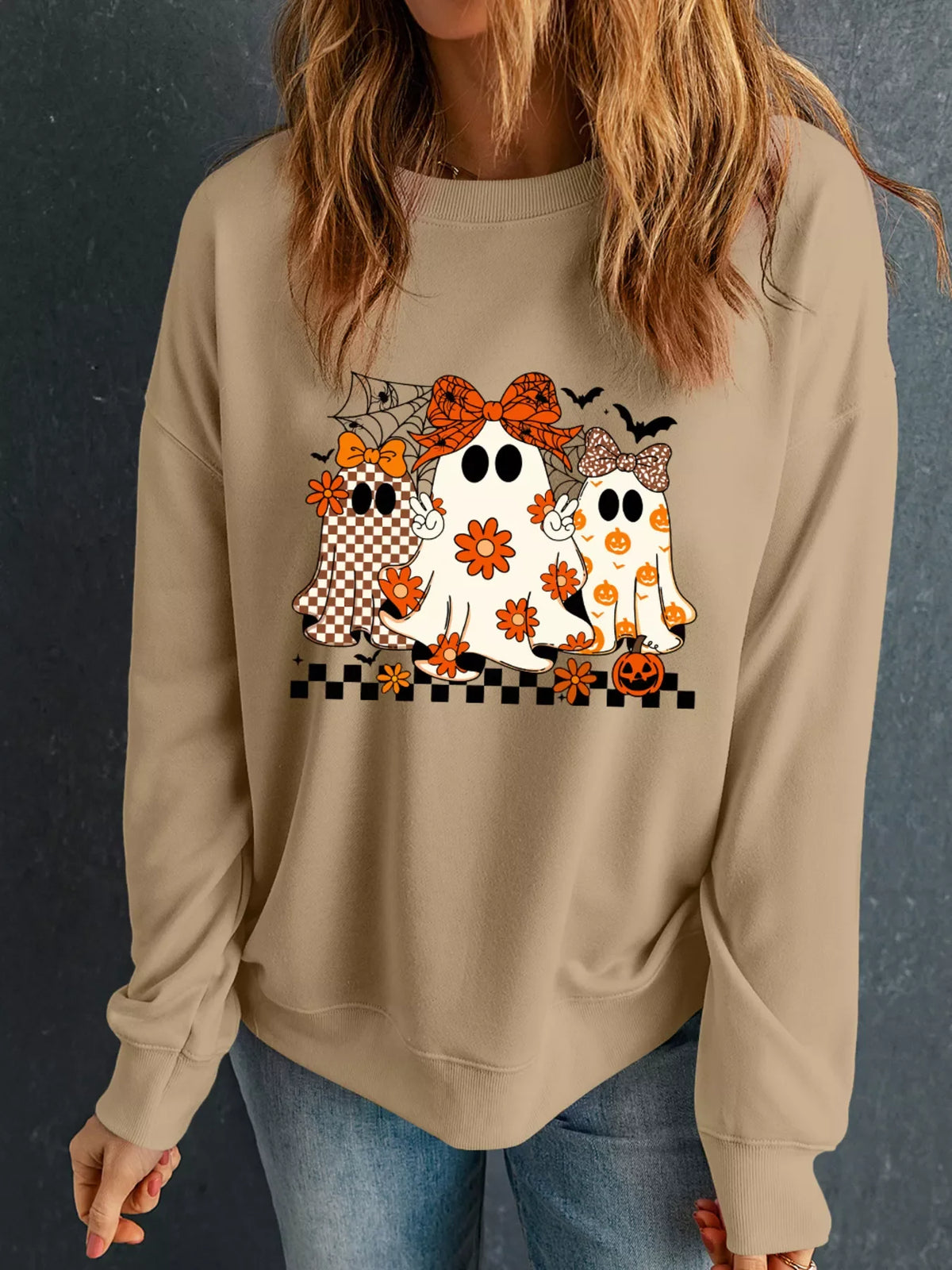 HALLOWEEN Women's Ghost Graphic Drop Shoulder Sweatshirt