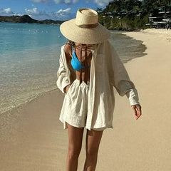 Women's Handmade Wide Brim Wheat Straw Hat with Chin Strap