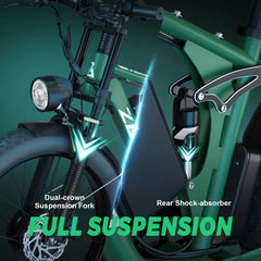 Zeegr S1 2000W Dual Motor AWD Fat Tire E-Bike, 52V, 60-Mile Range