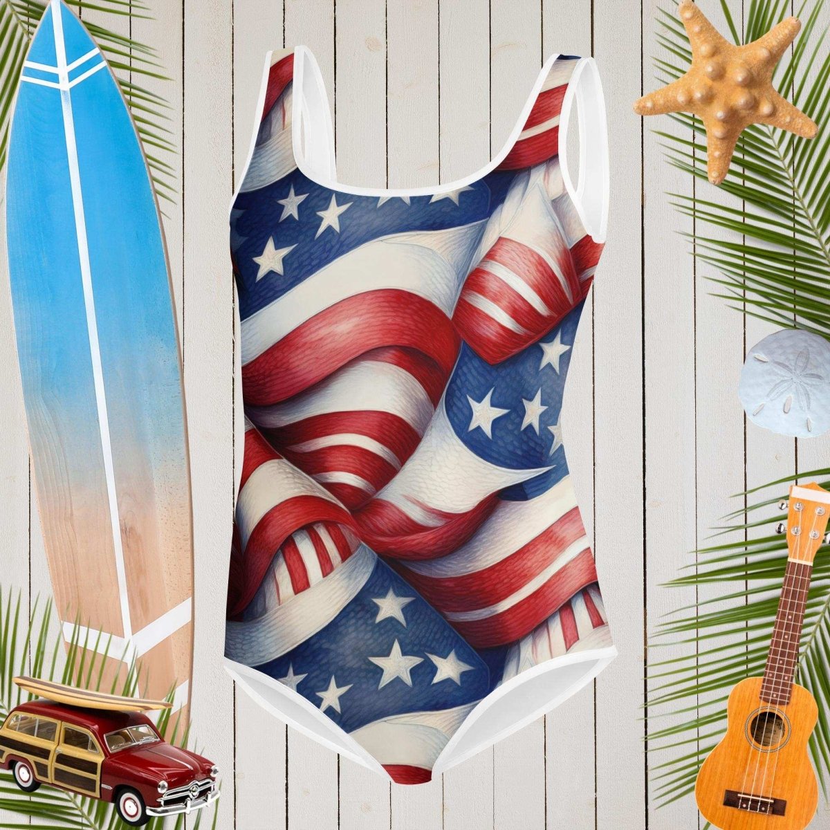 Teen Girl's USA Flag Pattern One-Piece Swimsuit 🩱