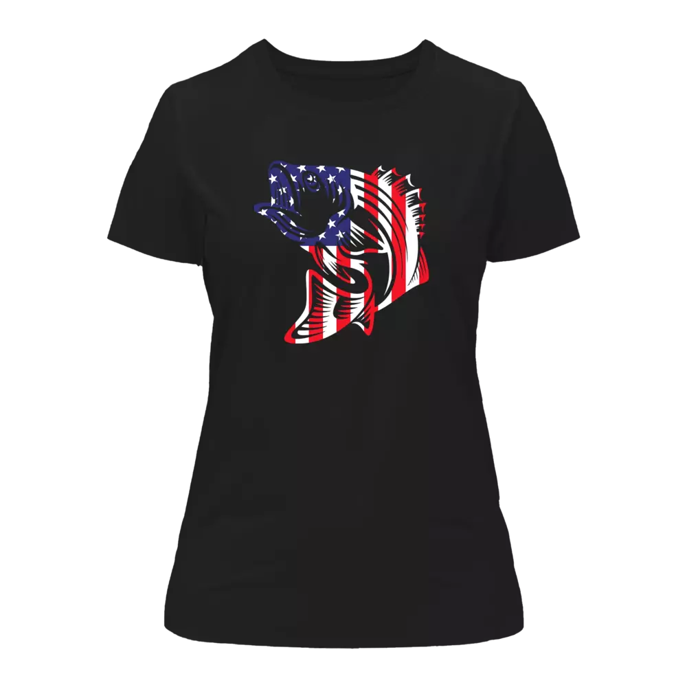 Outdoorzees Women's American Flag Fish T-Shirt