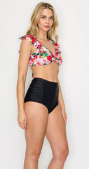Women's High Waisted Two-Piece Bikini Swimsuit - Flower Bouquet