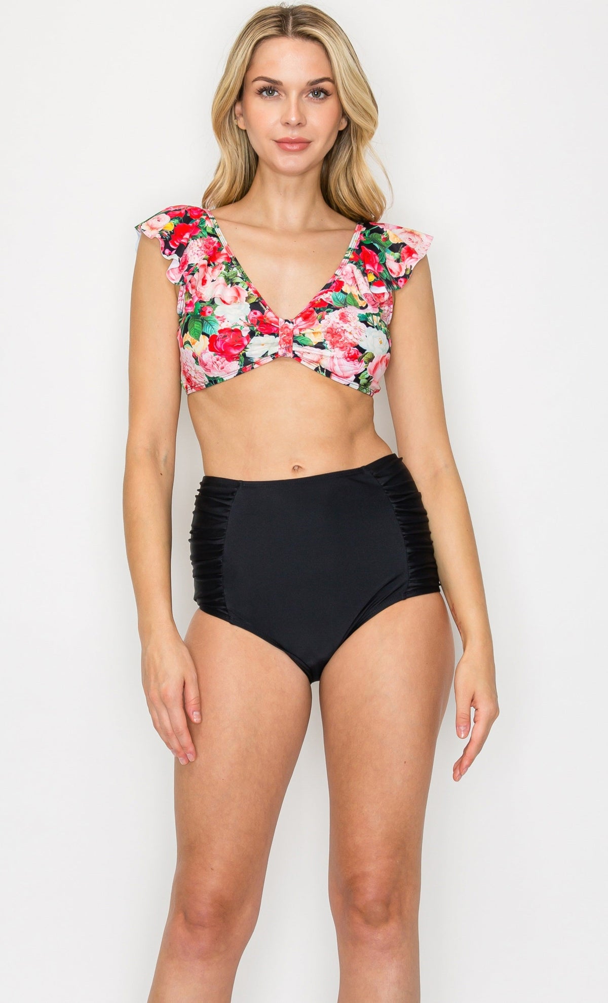 Women's High Waisted Two-Piece Bikini Swimsuit - Flower Bouquet