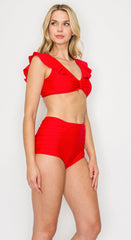 Women's High Waist Two-Piece Bikini Swimsuit - Red