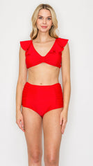 Women's High Waist Two-Piece Bikini Swimsuit - Red