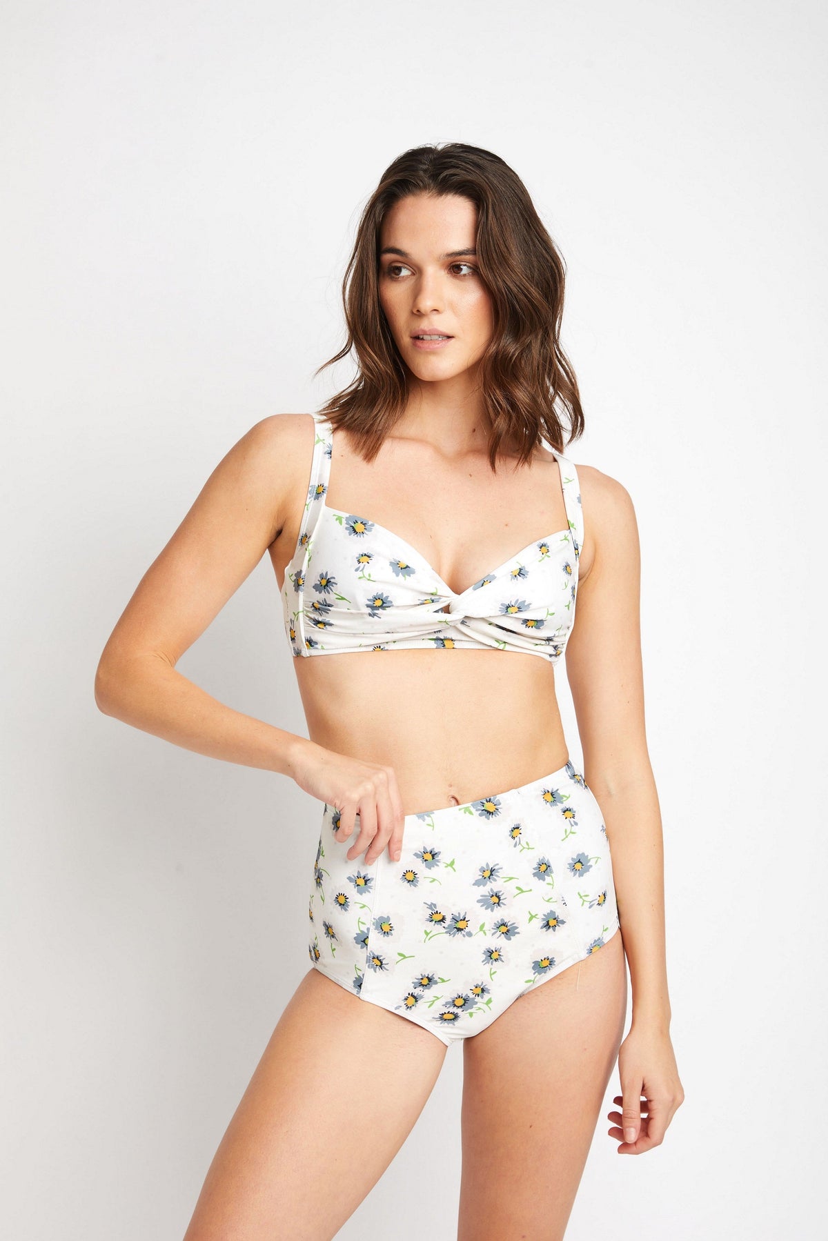 Women's High Waist Two-Piece Bikini Swimsuit - Daisy Cream