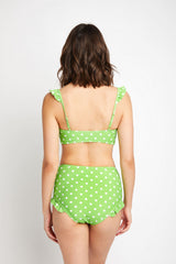 Women's Two-Piece Bikini Swimsuit with Boy Shorts - Lime/White Dot