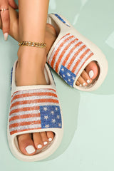 Women's Rhinestone American Flag Thick Sole Slide Sandals