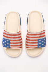 Women's Rhinestone American Flag Thick Sole Slide Sandals