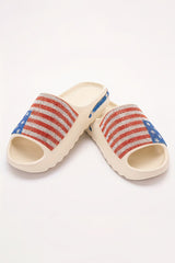 Women's Rhinestone American Flag Thick Sole Slide Sandals