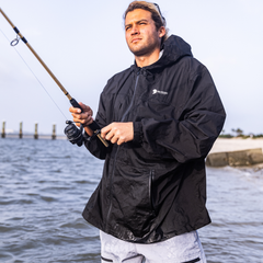 Dry Pocket Black Fin - Unisex Black Waterproof Rain Jacket With A Waterproof Pocket